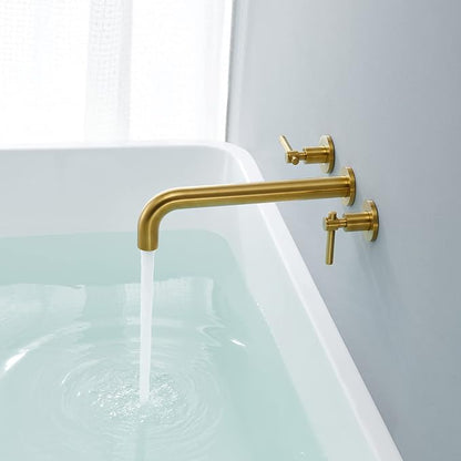 Wall Mount Tub Filler Brushed Gold Tub Faucet Brass Bathroom Bathtub Faucets with 2 Handles