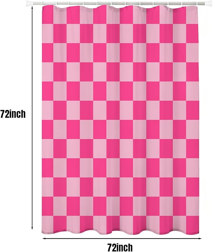 Checkered Shower Curtain, Classic Minimalist Pink Checkerboard Desgin, Waterproof Polyester Fabric Shower Curtains Sets with Hooks for Bathroom 72x72 Inches