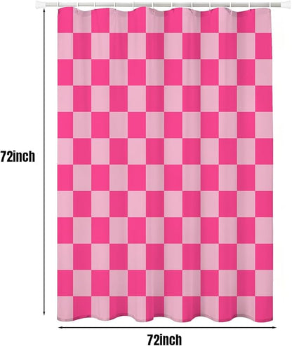 Checkered Shower Curtain, Classic Minimalist Pink Checkerboard Desgin, Waterproof Polyester Fabric Shower Curtains Sets with Hooks for Bathroom 72x72 Inches