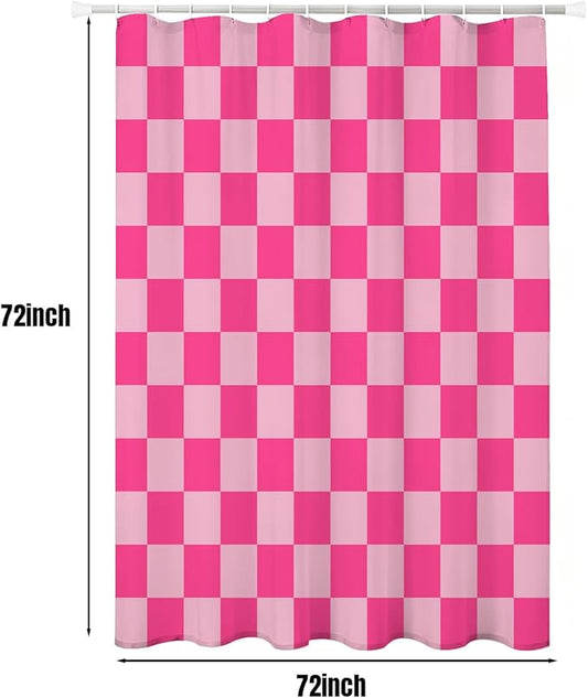 Checkered Shower Curtain, Classic Minimalist Pink Checkerboard Desgin, Waterproof Polyester Fabric Shower Curtains Sets with Hooks for Bathroom 72x72 Inches