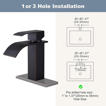 Oil Rubbed Bronze Bathroom Faucet - ARCORA Waterfall Bathroom Faucet Single Handle Mixer Tap Lavatory Vanity Sink Faucet with Deck Plate and Pop Up Drain, 1 or 3 Hole