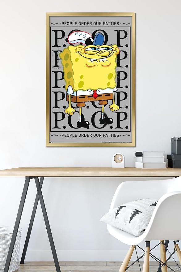 Trends International Nickelodeon Spongebob - P.O.O.P. Wall Poster, 34L x 22.4W, Gold Framed Version
