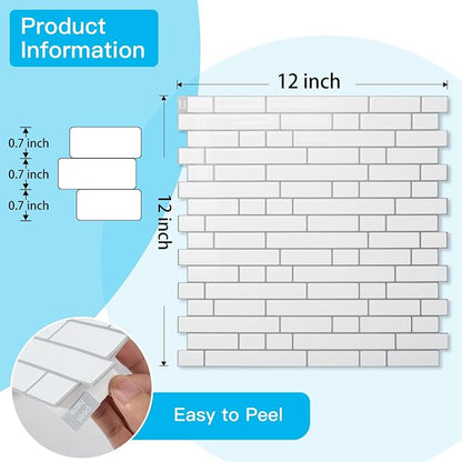 Art3d Linear Tile Peel and Stick Backsplash, 10-Pack, White with Gray Grout | 12 x 12 Inch, Enhanced Thickness, Warp Resistant, Strong Adhesion, Sturdy, for Kitchen, Bedroom, Ideal for Home Improvement