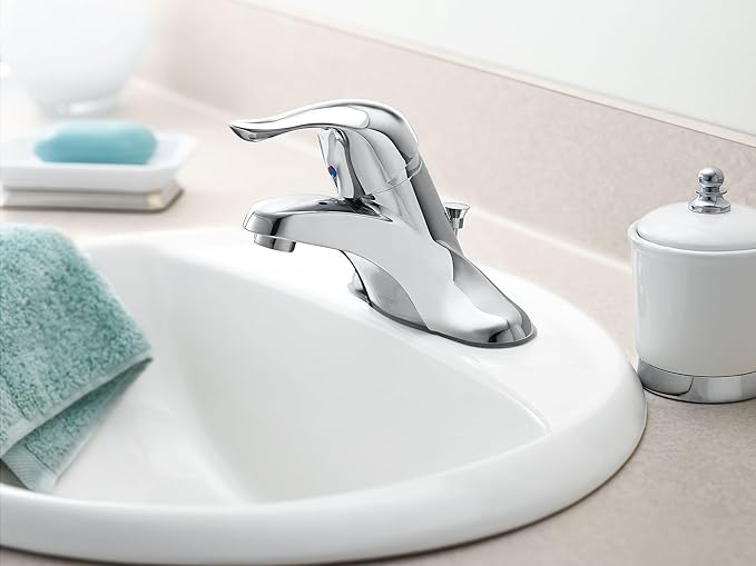 Moen L4601 Chateau 4-Inch Centerset Single Handle Low-Arc Bathroom Faucet without Drain Assembly, Chrome