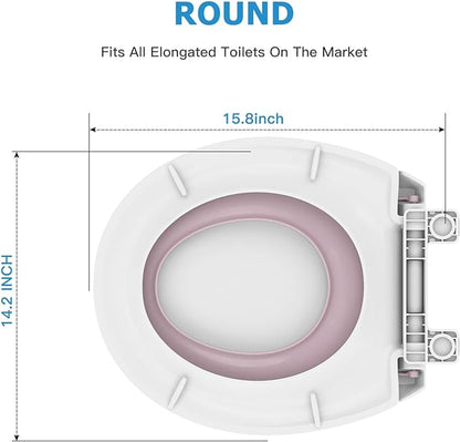 17" Round Pink Toilet Seat with Built-In Potty Training Seat, Soft Quiet-Close Non-Slip Design for Adult and Child, Magnetic Kids Seat and Cover, Easy to Install and Clean for Round Toilets
