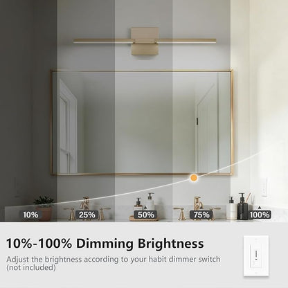 Gold Bathroom Vanity Light, 24 Inch LED Light Bar Over Mirror | Modern Bathroom Light Fixture Over Mirror for Vanity, 360° Rotatable Dimmable LED Wall Mounted Lighting, ETL Certified
