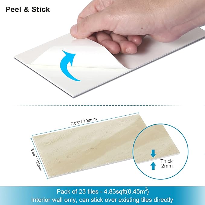 BeNice Peel and Stick Tile Backsplash Bathroom Beige 23pcs