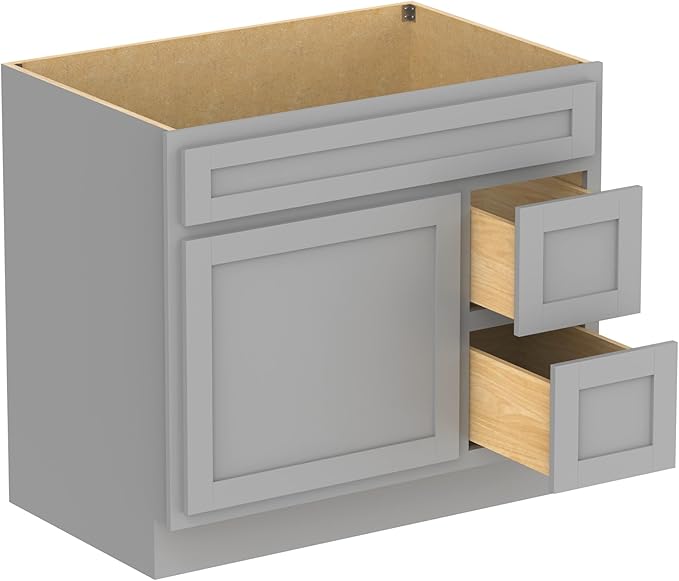 Vanity Art 36 Inch Single Bathroom Vanity Base Only Cabinet Rustic Bathroom Vanity with Drawers, Sturdy Floor Mounted Storage Cabinet Organizer for Bedroom, Living Room, Kitchen, Grey