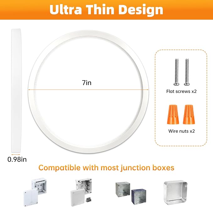 7Inch 4Pack LED Flush Mount Ceiling Light,3CCT,ETL Listed,Dimmable White | Hardwired 3CCT Selectable 3000K-6000K,18W 1400LM Dimmable Round Flat Panel Light Fixture for Bedroom/Kitchen,Bathroom&Indoor