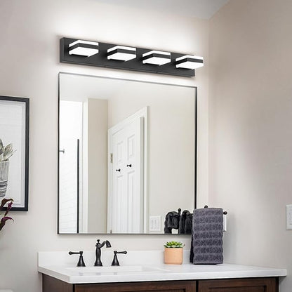 SOLFART Black Bathroom Light Fixtures, 4 Lights Bathroom LED Light, LED Dimmable Vanity Lights Cool White 6000K & 0%-100% Brightness Dimmable
