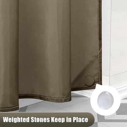OLANLY Luxury Tan and White Ombre Shower Curtain Sets with 12 Hooks, Waterproof and Washable Decorative Shower Curtains for Bathroom, 72x72 Inches