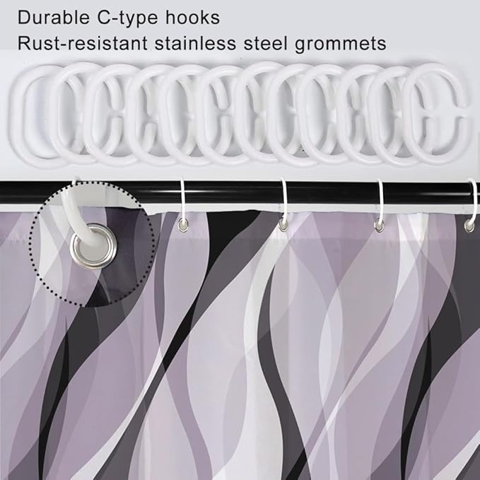 Lavender Shower Curtain, Modern Purple and Grey Striped Shower Curtain Set for Bathroom Waterproof Polyester Shower Curtain with Hooks, 54x72 Inch