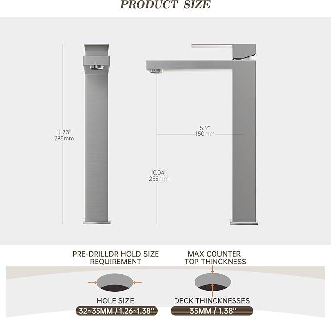 Brushed Nickel Tall Bathroom Faucet for Vessel Sink Single Hole Single Handle Vessel Sink Faucet Vanity Bathroom Faucet Above countertop Sink with Water Supply Hose,BF3530P-BN-V