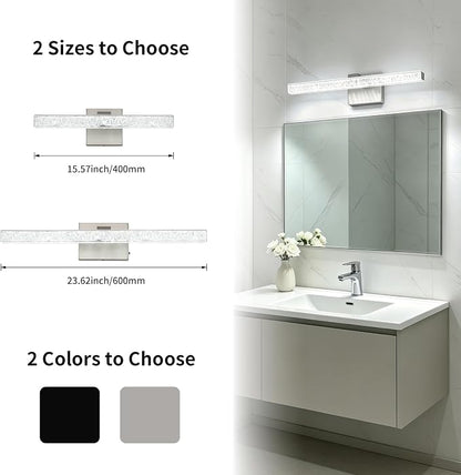Brushed Nickel Vanity Lights for Bathroom, 24 Inch Modern LED Bathroom Light Fixtures Over Mirror with Iceberg Pattern Acrylic, 5500K Daylight Wall Sconce for Mirror Cabinet and Makeup Sink
