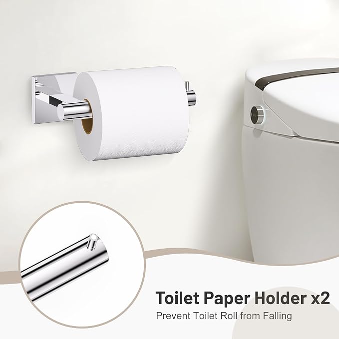 Lairuier 10-Piece Polished Chrome Bathroom Accessories, Towel Bar Set | Bathroom Hardware Set Includes SUS304 23.6" Towel Bar, Towel Ring, Toilet Paper Holder and Towel Hooks Wall Mounted