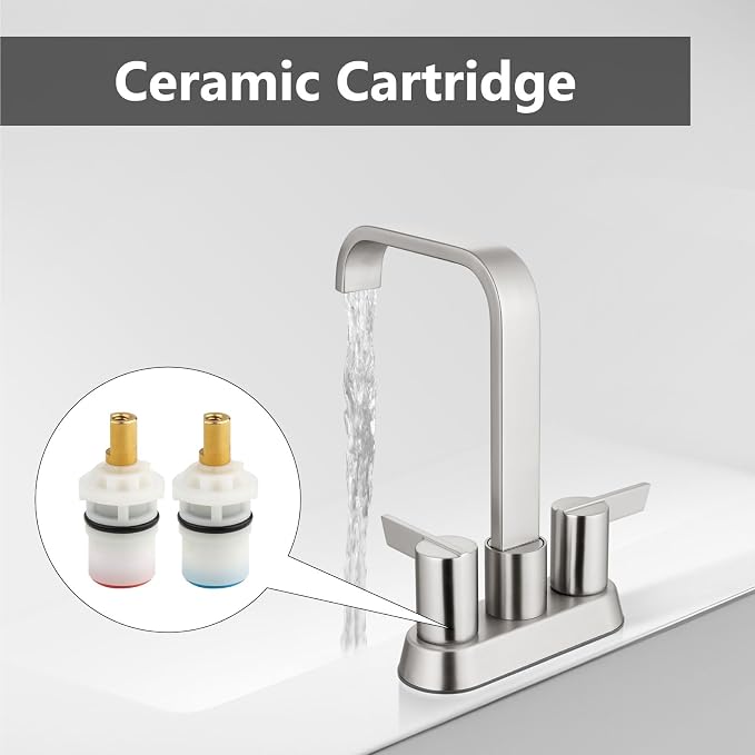 Brushed Nickel Waterfall Bathroom Faucet 4 Inch Centerset,2-Handle | Stainless Steel 3-Hole Deck-Mount Design Includes Supply Lines and Pop-Up Drain for a Complete Vanity Installation