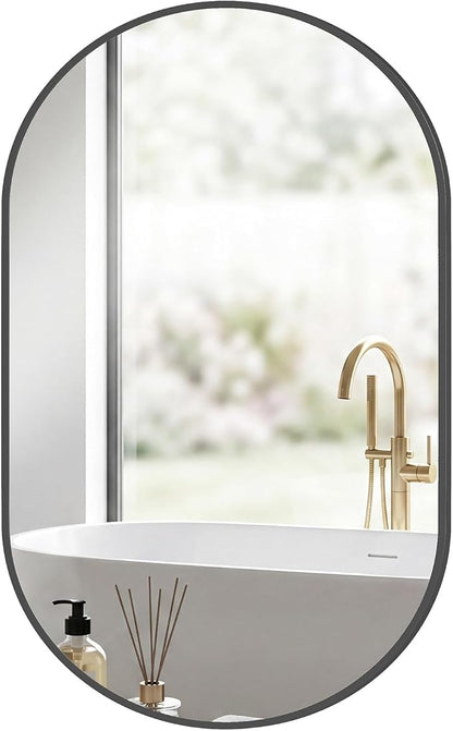 NEWBULIG 24" X 48" Oval Bathroom Mirror, Black Wall Mirrors for Over Sink | Tempered Glass Metal Frame, Entryway, Living Room Bedroom Hang, Horizontal or Vertical