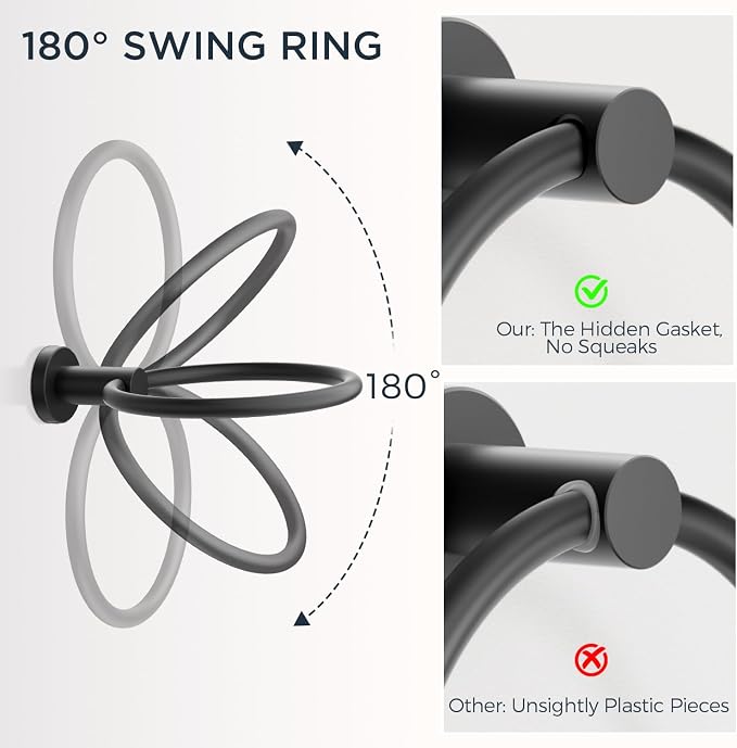 FORIOUS Bathroom Accessories, 4-Piece Bathroom Hardware Set - 24" Towel Bar | Matte Black | Towel Hooks, Towel Racks for Bathroom, Toilet Paper Holder Wall Mounted & Towel Ring | SUS304 Stainless Steel