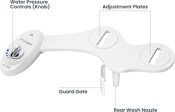 LUXE Bidet NEO 110 - Single Nozzle, Non-Electric Bidet Attachment for Toilet Seat, Adjustable Water Pressure, Rear Wash (White)