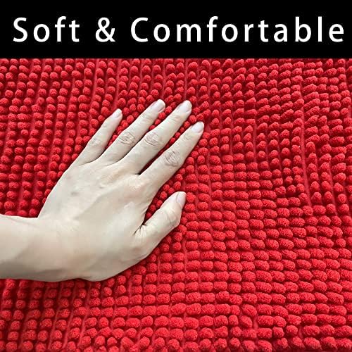 Chenille Bath Mat Microfiber Floor Mat Baby Bath Mat for Kids Washable Bathroom Dry Fast Water Absorbent Shower Mat Area Rugs (23.6" x 34.6", Red)