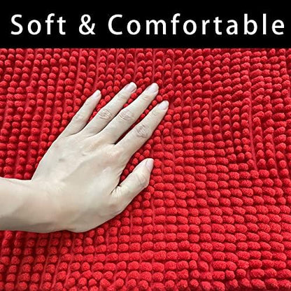 Chenille Bath Mat Microfiber Floor Mat Baby Bath Mat for Kids Washable Bathroom Dry Fast Water Absorbent Shower Mat Area Rugs (19.2" x 31.1", Red)