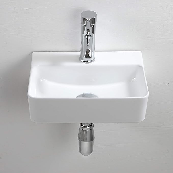 Wall Hung Basin Sink Small Cloakroom Basin Rectangle Ceramic Wash Basin Right Hand (New Sink Set(with Faucet&Drain))