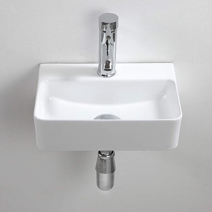 Wall Hung Basin Sink Small Cloakroom Basin Rectangle Ceramic Wash Basin Right Hand (New Sink Set(with Faucet&Drain))