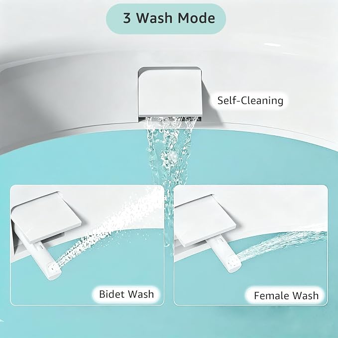 Bidet Toilet Seat Riser Round, Height 2.91inch, 3 Mode Wash No Electric | Soft Close, One-Bottone Quick Release, Safe Anti-Slip Rubber Pad Adjustable, Urine Splash Guard, Top/Bottom Fixing Compatible