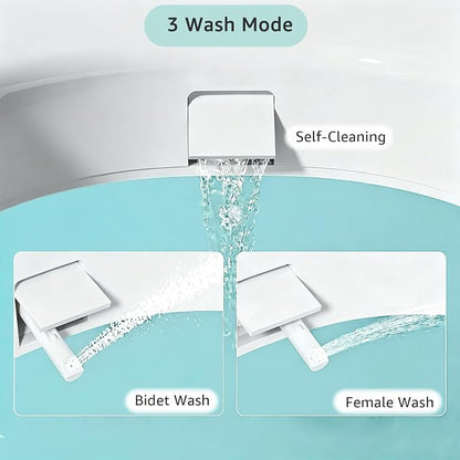 Bidet Toilet Seat Riser Round, Height 2.91inch, 3 Mode Wash No Electric | Soft Close, One-Bottone Quick Release, Safe Anti-Slip Rubber Pad Adjustable, Urine Splash Guard, Top/Bottom Fixing Compatible