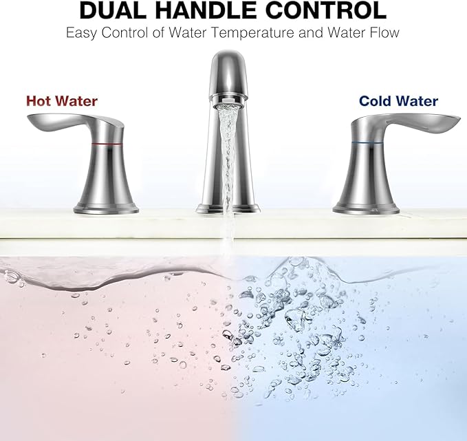GAOMON Bathroom Faucet, 8 Inch Bathroom Faucets for Sink 3 Hole, Widespread Brushed Nickel Bathroom Faucet with Pop up Drain and cUPC Lead-Free Hose (Brushed Nickel 2 Packs)