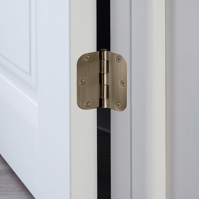 Design House Door Hinge, 3.5 in x 3.5 in, 5/8 in Radius, Interior, Rounded Steel, Removable Pin, Pre-Lubricated, Easy to Install, Antique Brass Finish, 9 Pack, 189811