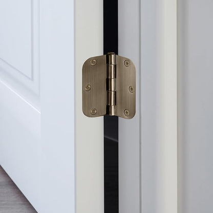 Design House Door Hinge, 3.5 in x 3.5 in, 5/8 in Radius, Interior, Rounded Steel, Removable Pin, Pre-Lubricated, Easy to Install, Antique Brass Finish, 9 Pack, 189811