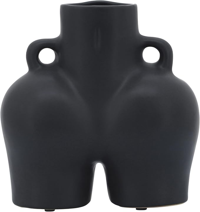 Decorative Half Body Ceramic Vase for Living Room Decor and Home Accents - Perfect for House and Table Decor Displays - Modern Flower Vase for Room, Bedroom, or Office Decor - 8", Black
