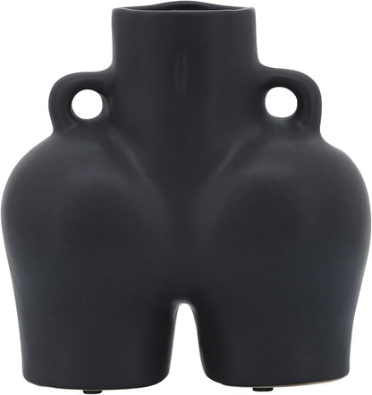 Decorative Half Body Ceramic Vase for Living Room Decor and Home Accents - Perfect for House and Table Decor Displays - Modern Flower Vase for Room, Bedroom, or Office Decor - 8", Black