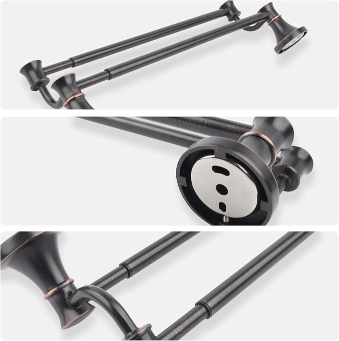 Double Towel Bar, Adjustable 14.96 to 26.57 inches Towel Holder Oil Rubbed Bronze Towel Rack Rustic Towel Hanger Bathroom Wall Mounted