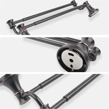 Double Towel Bar, Adjustable 14.96 to 26.57 inches Towel Holder Oil Rubbed Bronze Towel Rack Rustic Towel Hanger Bathroom Wall Mounted