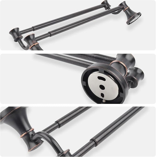 Double Towel Bar, Adjustable 14.96 to 26.57 inches Towel Holder Oil Rubbed Bronze Towel Rack Rustic Towel Hanger Bathroom Wall Mounted