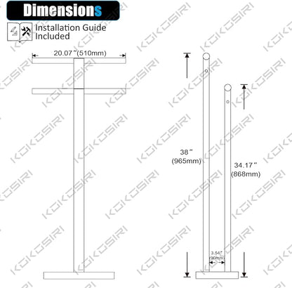 KOKOSIRI Floor Stand Towel Rack for Bathroom 2-Tier Free Standing Towel Holder with Heavy Marble Base Thicken Steady Design Polished Chrome Stainless Steel THS0005-CH