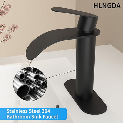 Vessel Sink Faucet,1 Hole Single Handle Tall Bathroom Vanity Faucets,Faucet for Bathroom Sink Modern Utility with Metal Pop Up Drain,Rv Lavatory Faucet Basin Mix Tap Solid Brass,Matte Black
