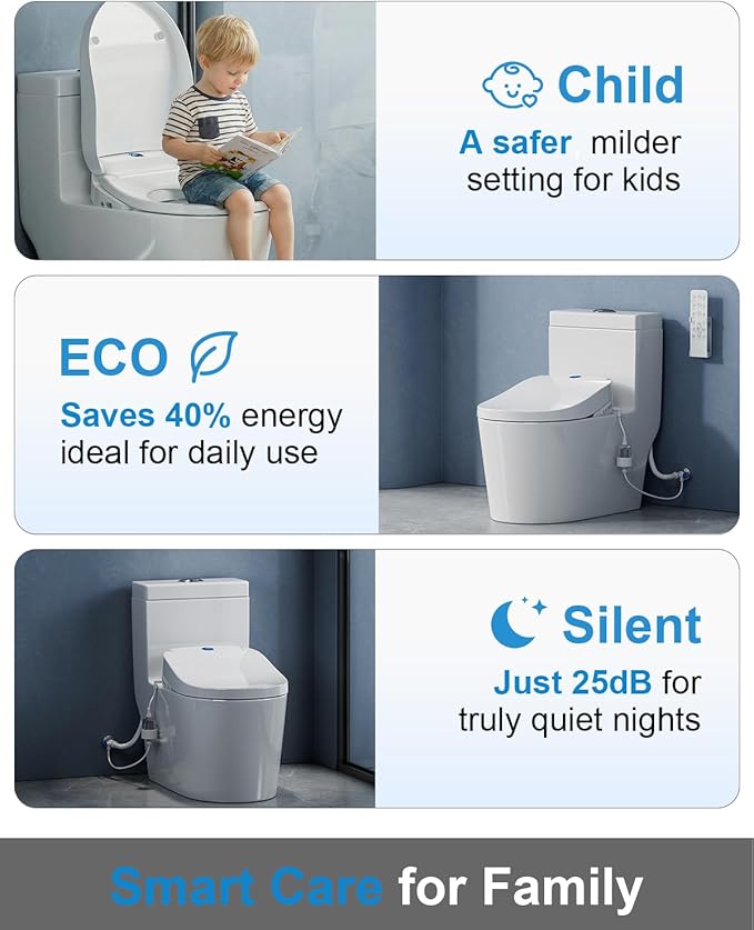 TOTTE Auto Open/Close Lid Bidet Toilet Seat Round, Smart Toilet Seat with Instant Warm Water Heated Bidet Seat & Warm Air Dryer, Multiple Wash Methods, Remote Control, ECO Mode