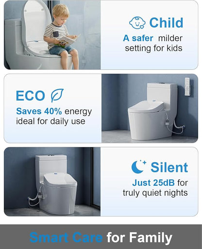 TOTTE Auto Open/Close Lid Bidet Toilet Seat Round, Smart Toilet Seat with Instant Warm Water Heated Bidet Seat & Warm Air Dryer, Multiple Wash Methods, Remote Control, ECO Mode