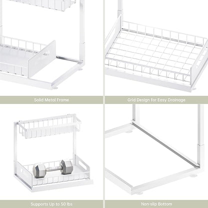 VUSIGN Under Kitchen Sink Organizer 2 Tier, Pull Out Bathroom Sink Organizers and Storage, Cabinet Kitchen Bathroom Storage Organization Shelf, 1 Pack White