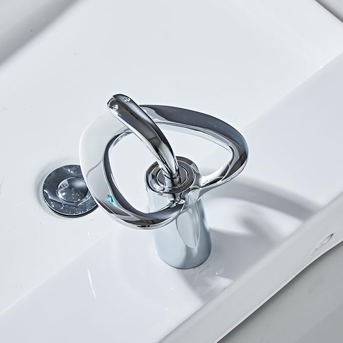 Chrome Waterfall Vessel Sink Single Hole 1 Handle Lever Vanity Brass Modern Elegant Bathroom Faucets, Unique Copper One Hole Hollow Faucet, Lavabos de Bano modernos