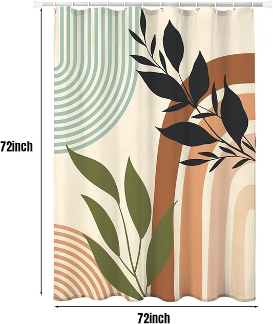 Mid Century Boho Shower Curtain, Sage Green Abstract Geomatric Bohemian, Waterproof Polyester Fabric Shower Curtains Sets with Hooks for Bathroom 72x72 Inches