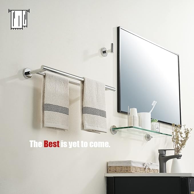 JQK Chrome Double Towel Bar, 19 Inch 304 Stainless Steel Thicken 0.8mm Towel Rack Bathroom, Towel Holder Polished Steel Wall Mount, Useable Length 16 Inch, TB100L16-CH