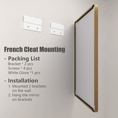 40x36 Inch Brushed Gold Framed Mirror for Bathroom | Gold Brass Bathroom Mirror, Rectangle Gold Vanity Mirror for Wall, Shatterproof, Anti-Rust, Hangs Horizontally or Vertically