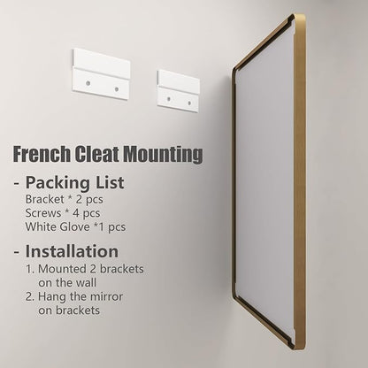 2 Pack of 24x36 Gold Bathroom Mirror, Rounded Rectangle Gold Frame Mirror, Brushed Gold Brass Bathroom Vanity Mirror Wall-Mounted, Anti-Rust, Hangs Horizontally or Vertically
