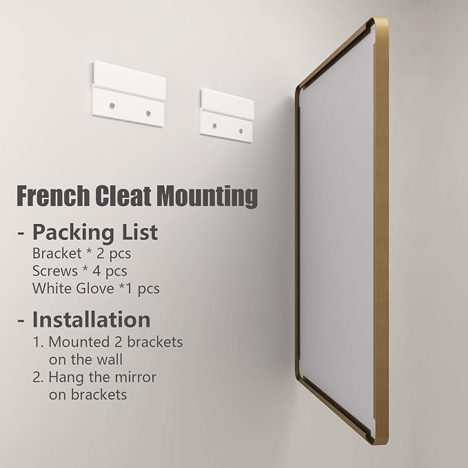 48x40 Inch Brushed Gold Bathroom Vanity Mirror | Metal Gold Frame, Rounded Rectangle Mirror for Wall, Shatterproof, Anti-Rust, Hangs Horizontally or Vertically