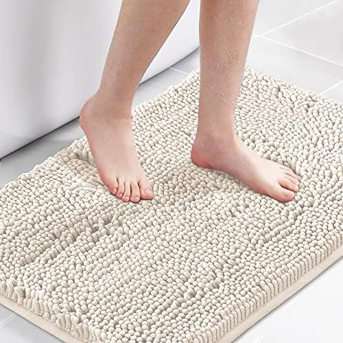 H.VERSAILTEX Bath Mat Bathroom Rug Bath Rugs for Bathroom Non Slip Bath Mats Extra Thick Chenille Rug 17" x 24" Absorbent Soft Shaggy Washable Dry Fast Plush Rugs for Bathtubs - Ivory
