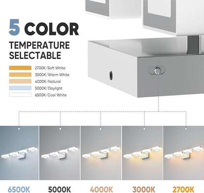 LED Modern Bathroom Light Fixtures Over Mirror, 4-Light Dimmable Vanity Lights, Chrome Acrylic Bathroom Vanity Light, 2700K-6500K Adjustable, ETL Certificated